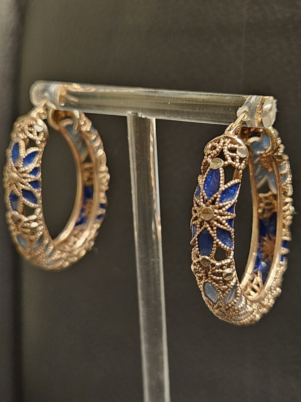 Macy's Gold-Tone Hoop Earrings with Blue Floral Enamel